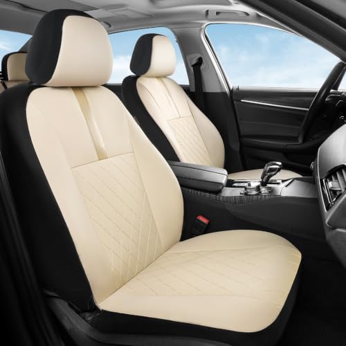 Image of Coverado Car Seat Covers Front Pair, Automotive Leather Seat Covers for Car,Universal Fit Front Back Seat Cover, Non-Slip Waterproof Breathable Car Seat Protector