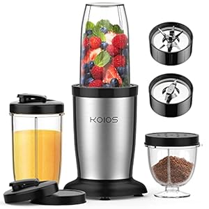 KOIOS PRO 900W Bullet Personal Blender for Shakes and Smoothies, 11 Pieces Countertop Blender and Grinder Combo for Kitchen, Smoothies Maker Mixer for Protein Frozen Ice Drinks Baby Food with 2*17oz and 10oz To-Go Cups and Spout Lids, BPA Free, Pulse Technology, Black