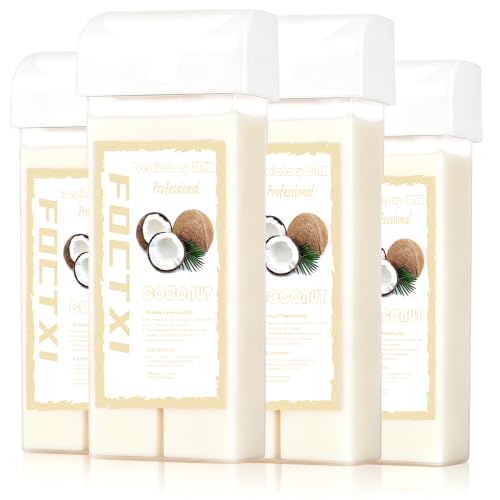 Image of Wax Roller Kit Ｗax Cartridge, Roll On Wax for Hair Removal, Roll on Ｗax, 4 Coconut Hair Removal Ｗax Cartridge and 10 Pack Cleaning Oil Wipes for Women