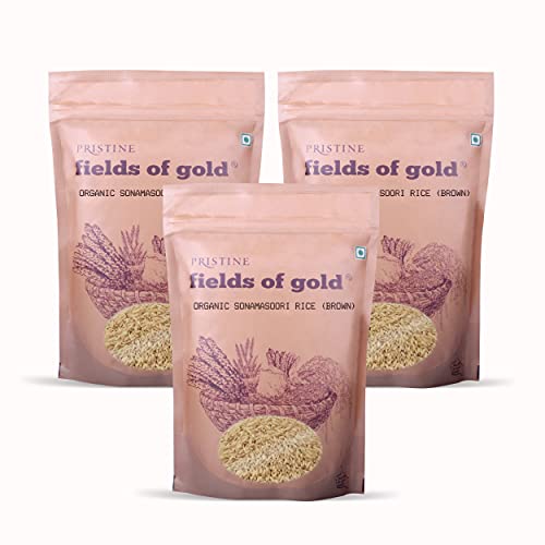 Image of PRISTINE Fields of Gold Organic Sonamasoori Rice (Brown), 1 kg (Pack of 3)