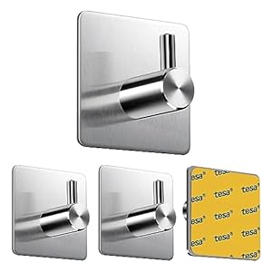 Wemk Handdoekhouder zonder boren, set van 4 – haken, zelfklevend, extra sterk, met Tesa-kleefpads, handdoekhaak, badkamer, roestvrij staal, waterdicht, roestvrij, ideaal voor thuis, keuken, badkamer