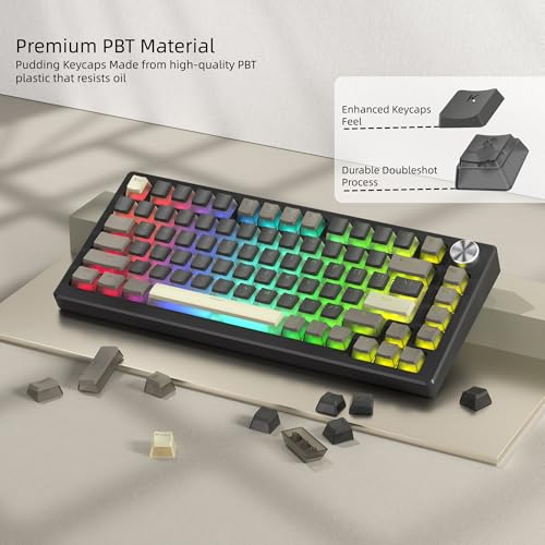 Image of Womier PBT Shine Through Keycaps for Mechanical Keyboard, Pudding Keycaps | Keycaps 60% 75% 100% Keyboard 143 Keys,Custom Keycap Set OEM Profile for Gateron Cherry MX Switches,Grey Brown-Only Key caps