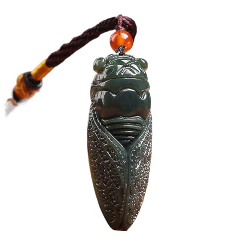 グリーン翡翠ネックレス、風水お守り セミペンダントネックレス 天然宝石 ヘティアン翡翠クリスタルペンダント クリスタルクォーツ ラッキーチャーム レイキ チャクラ タリスマン 繁栄 お金 幸運 ユニ グリーン