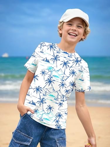 Hawaiian Shirts for Boys Tropical Palm Tree Graphic T-Shirt Casual Cool Hawaiian Shirt for Kids 6-13 Years2