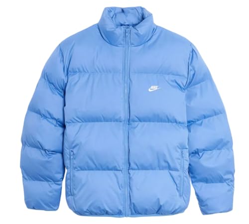 Nike Men's Sportswear Club Futura Logo Puffer Jacket, Blue/Polar, Size Large, 100% Polyester, Polar/White