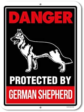 Beware of German Shepherd Signs, Danger Protected By German Shepherd 9 x 12 inch Beware of Dog Warning Metal Aluminum Sign, Guard Dog Sign