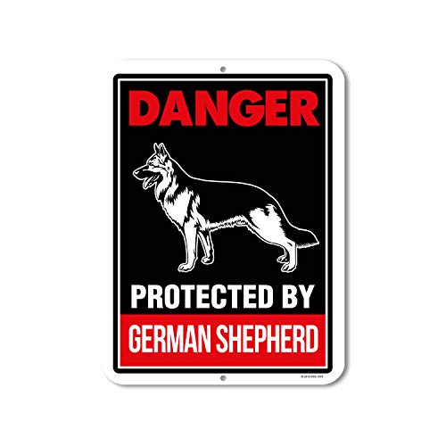 Beware Of German Shepherd Signs, Danger Protected By German Shepherd 9 X 12 Inch Beware Of Dog Warning Metal Aluminum Sign, Guard Dog Sign #TOP3
