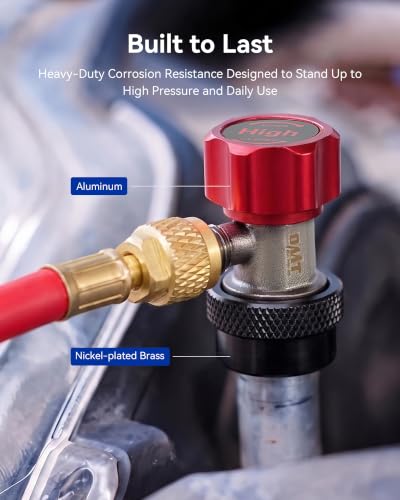 Image of OMT R134a Quick Coupler Adapters High Low Pressure Connectors Set | Aluminum & Nickel-Plated Bronze Build; Snap Lock Grip; Leak-Free 6-Ball Design; Auto AC Repair for Technicians