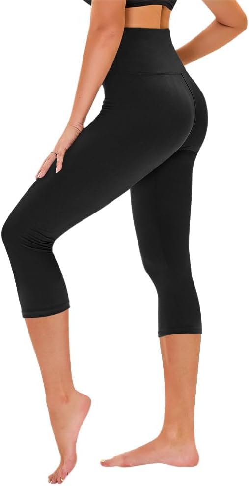 Capri Leggings for Women - Yoga Pants Tummy Control Black Leggings with Pockets High Waisted Workout Cycling Leggings