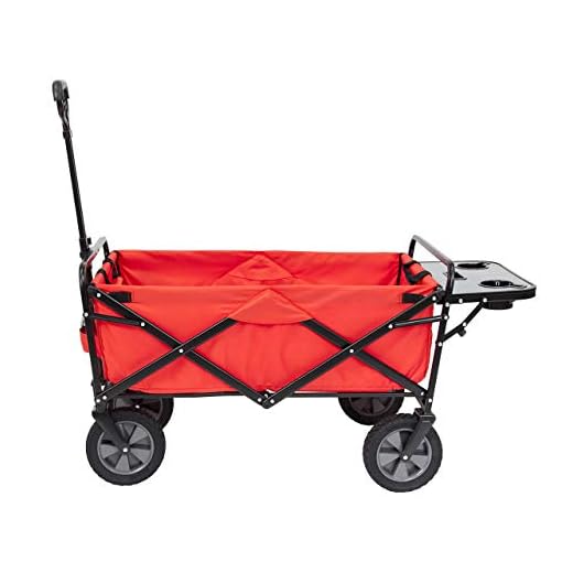 Mac Sports Collapsible Folding Outdoor Utility Wagon with Side Table - Red