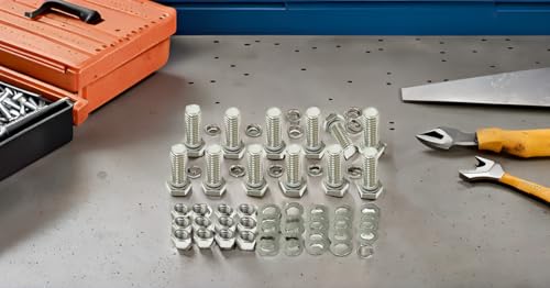 Image of 304 Stainless Steel Hex Bolt Set, 1 /4 inch-20 X 1-1 /2 inch Bolts with Nuts, Lock Washers, Flat Washers, 12 Set /Bag