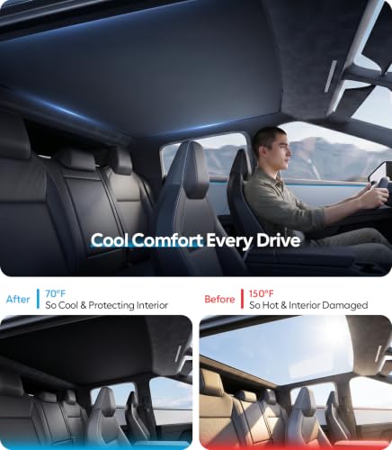 Image of Wigoo Tesla Cybertruck Sunshade Roof [Never Sag, Nano Ice-Crystal Coatings] 3rd-Gen Heat Insulation Glass Roof Sun Shade, Accessories for Tesla Cybertruck 2023~2026, Tesla Interior Black