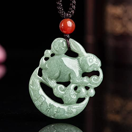Wealth Rabbit Natural Green Jade Pendant Necklaces for Women Men, Fashion Rope Chain Amulet Hand-carved Good Luck Jewelry Choker Necklaces for Lovers Friends Gifts2