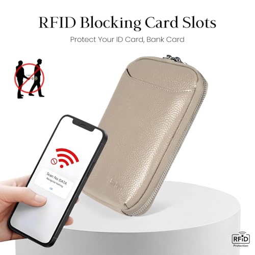 Image of befen Genuine Leather Crossbody Cell Phone Purse for Women, Small Zip Around RFID Blocking Crossbody Wallet Bags