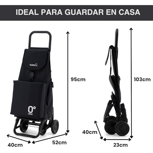 GARMOL Carro de la Compra Térmico Plegable 55 Litros |Bolsillo Térmico Interior de 11 Litros | Carro de la Compra 4 Ruedas Gran Capacidad | Carrito Compra Plegable Color Negro