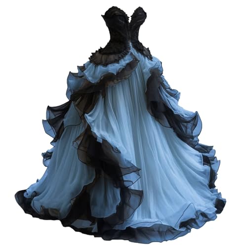 Mauuwy Sweetheart Tulle Wedding Dresses Sky Blue and Black Layered Bridal Gowns Gothic Bride Dresses for Wedding Size 8