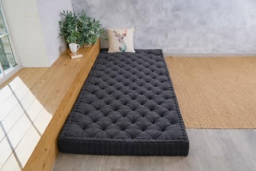 Image of ATOOTFUSION Soft Cotton Floor Box Mattress, 5-Inch Thick, Foldable, Movable, Medium Firm, Solid Colored (Dark Grey, Double Bed 72X72X5 Inches)