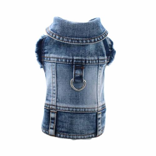 feiling Jeans giacca per cani con gancio in metallo per guinzaglio per cani, abbigliamento per animali domestici, stile retrò, per cuccioli, cani di piccola e media taglia (blu, XS)