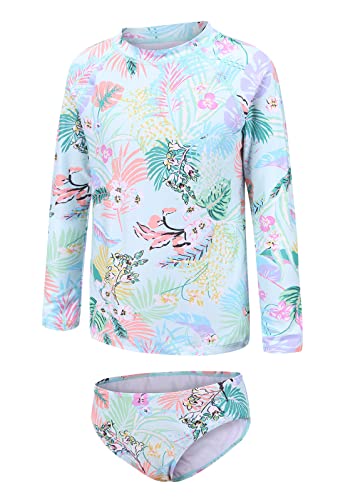 Image of Girls Two Piece Rash Guard Swimsuits Set Long Sleeve Bathing Suit with UPF 50+ Sun Protection Kids Sunsuits Swimwear Set