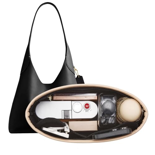Doxo Brooklyn 28 Bag Insert Premium Felt Purse Organizer Insert for Coach Brooklyn Shoulder 28 Bag Ultra-Lightweight Women Handbag Organizer Insert with 4 Compartments & Zippered Pocket (Black)