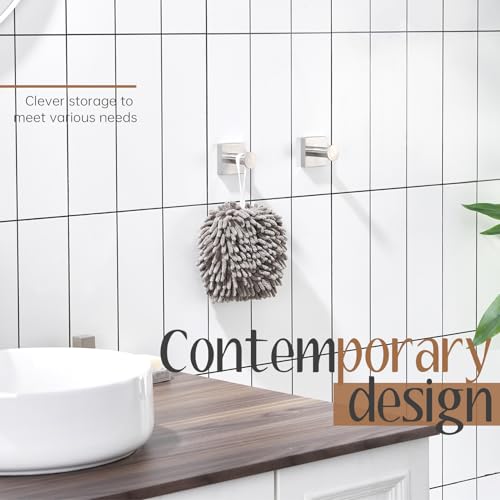 Image of KOKOSIRI Robe Hooks for Bathrooms Wall Brushed Nickel Bath Towel Hook Holder for Shower Hanging Kitchen Accessories Stainless Steel 2 Pack, B1016BR-P2