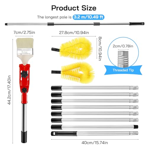 Telescopic Gutter Cleaning Tools - 4-in-1 Telescopic Pole with 2 Gutter Brushes and Extender Holder, Hard & Soft Bristle Heads for Leaves, Debris, and Spider Webs - Image 2