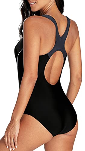 beautyin Women\'s One Piece Competition Swimsuits Athletic Racing Swimming Suits Black/Gray