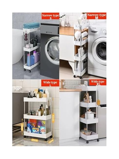 1pcs 3/4 Tier Rolling Utility Cart Storage Shelf Movable Gap Rack Kitchen Bathroom Slim Slide Organizer Livingroom(WHITE,X-Large)-v2cKUjCq