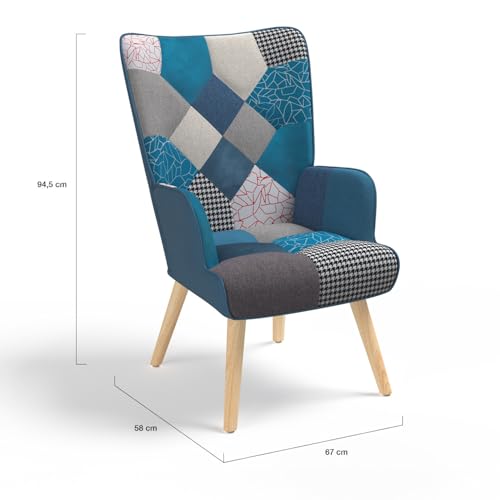 Fauteuil scandinave Ivar velours bleu, haut dossier IDMarket