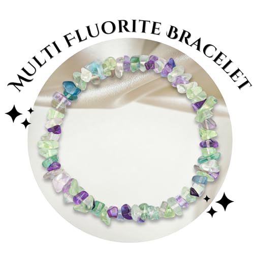 Image of Certified Multi Fluorite Bracelet for Women Men with Healing Crystal and Reiki Stone - Beautiful Gemstone Beaded Bracelet for Balance, Harmony & Positive Energy (Chips Stone Beads)
