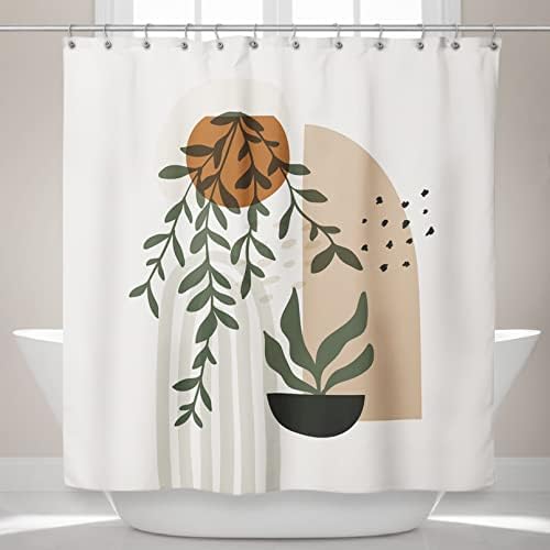 Fablus Tan Boho Shower Curtain for Bathroom, 72" W x 72" L Natural Floral Brown Geometry Shower Curtain, Modern Abstract Shower Stall Decor, Durable Fabric Shower Curtain with Hooks