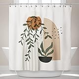 Fablus Tan Boho Shower Curtain for Bathroom, 72" W x 72" L Natural Floral Brown Geometry Shower Curt