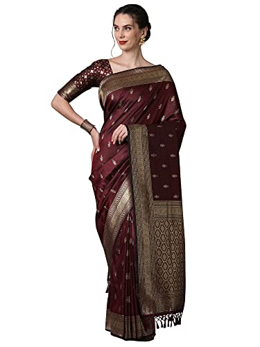 Image of AKHILAM Women's Banarasi Silk Blend Woven Design Golden zari Work Saree With Unstitched Blouse Piece (2PAKHI41 Parent)