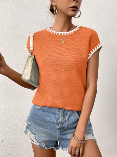 Image of Cap Sleeve Sweater Tops for Women 2026 Knit Summer Sleeveless Tank Vest | Slim Fit, Trendy Color Block, Soft, Skin-Friendly, Strechy, Lightweight, Breathable, Casual Daily Wear
