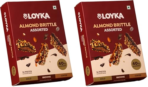 Image of LOYKA Almond Brittle Assorted Choco Box - 14 Pcs|Premium Chocolate Gift Hamper|Choco & Nut Dryfruit Delicacy|Roasted California Almonds (40%),Dark Choco & Salted Caramel|Any-Time Snack,408 Gram