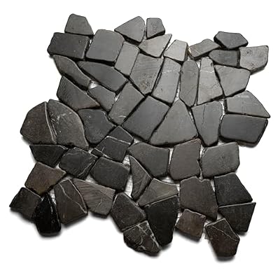 Handcrafted Natural Stone Mosaic Tile in Glazed Grey Pebbles for Showers, Bathrooms, and More with Mesh Backing, 12x12 Sheet