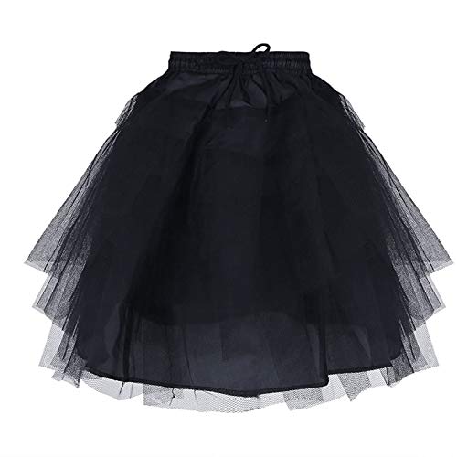 ZUYPSK Little Big Girls 3 Layers Hoopless Petticoat Slip Crinoline Underskirt Mesh Tutu Flower Girl Dance Skirt (Black, Onesize)