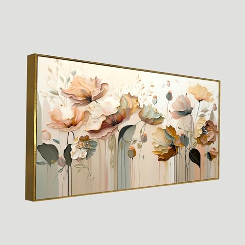 Image of DEKORSTATION Blossom Abstract Flower Aesthetic Canvas Wall Painting | Painting for Wall Decoration | Canvas Paintings for Living Room | Flower Paintings with Frame | Size: 24x48 Inch (FF 754DS)