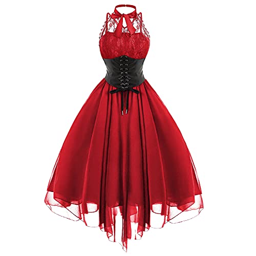 Sisifa Damen Ärmelloses Gothic Kleid Halter Korsett Swing Cocktailkleid...