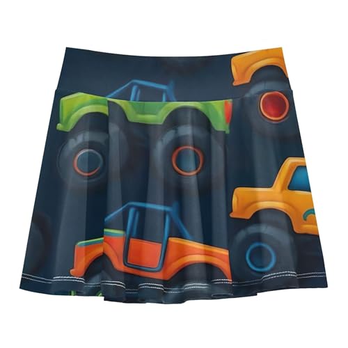 Cute Monster Trucks Dark Blue Athletic Shorts Girls Skorts Toddlers Tennis Skirts Neon Pleated 3t