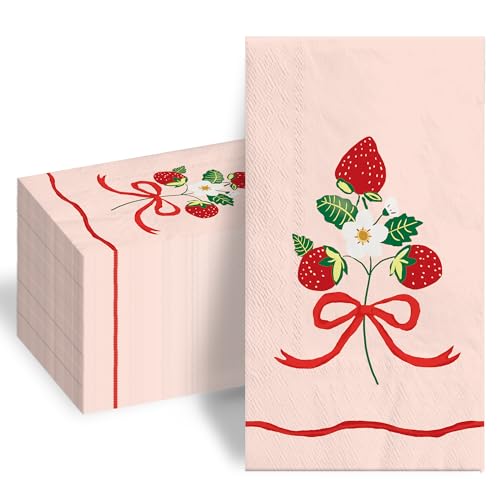 100 Pcs Strawberry Paper Napkins 3 Ply Disposable Cocktail Napkins Hand Towels for Bathroom Kitchen Birthday Berry Sweet Party Supplies