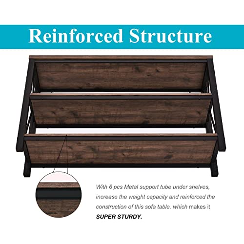 Image of BON AUGURE Rustic Console Table Behind Couch, Industrial Entryway Table with Shelves, Farmhouse 3 Tier Sofa Tables for Living Room, Entry, Hallway (47 Inch, Rustic Oak)