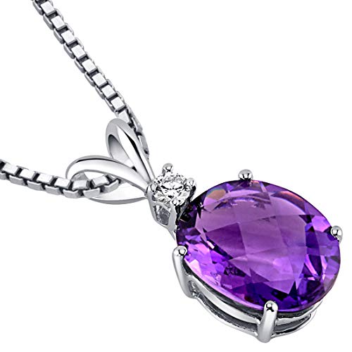 PEORA Solid 14K White Gold 2 Carats Amethyst with Diamond Pendant for Women, Genuine Gemstone Solitaire, Oval Shape 10x8mm, Real Amethyst Necklace, February Birthstone Necklace, w/Jewelry Box3