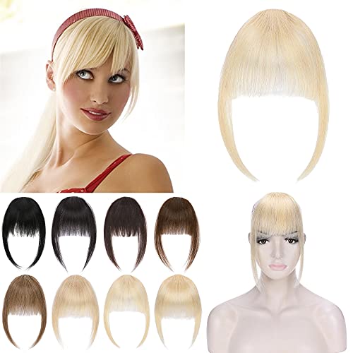 S-noilite Clip in Bangs Human Hair Chic Short Bangs with Temples One Piece Bang Hairpiece Real Hair Baby Bangs Hair Extension Clip on Fake Bangs for Women (Platinum Blonde)