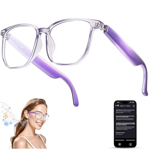 kvsju AI Smart Glasses with Chat GPT,Bluetooth Glasses with 150+ Translation,Smart Glasses for Men&Women,Multifunctional Bluetooth Glasses for Men(Purple)