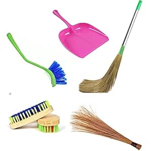 CLEANADO Grass Broom Stick Plastic Handle, Outdoor Cleaning Natural and ...