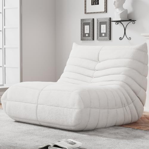 WHGBJA Bean Bag Chairs for Adults, BeanBag Reading Chair Memory Foam Couch, Floor Chair Soft Teddy Material, Comfy Reading Nook Chairs for Bedroom Living Room Office (White)