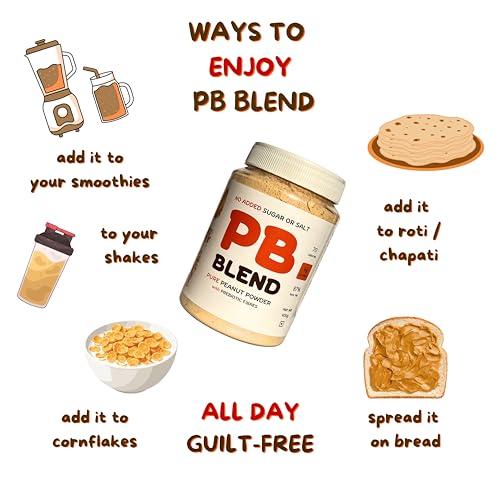 Image of PB Blend Pure Peanut Butter Powder 400gm, prepares 900gm spread, 100% Roasted Peanut Powder | 54g Protein, 9g Prebiotic Fibres & 87% Less Fat, No Added Sugar & Salt.
