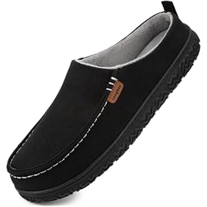 LongBay Men’s Canvas Moccasin Slippers Slip on Memory Foam Clog House Shoes for Indoor Outdoor