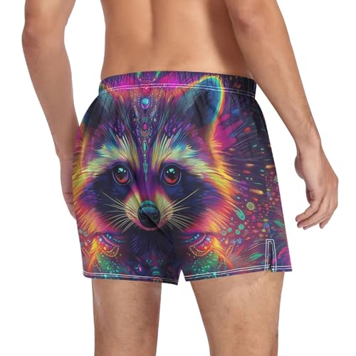 Psychedelic Raccoon Men's Cotton Boxer Shorts Pajama Bottoms with Button Fly Underwear Sleep Shorts4
